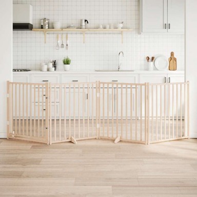 Vrata za pse s vratima sklopiva, 4 panela, 80 x 60 x 2 cm, masivna jelovina