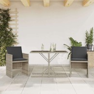 3-dijelni bistro set s jastucima, poli-ratan, boja drva, svijetlosivi