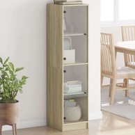 Visoka komoda sa staklenim vratima boja hrasta 35 x 37 x 142 cm , hrast sonoma