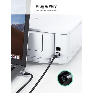 UGREEN USB 2.0 printer kabel, USB A na USB B, kompatibilan s HP, Canon, Epson, Lexmark, Dell, Brother, 5 m