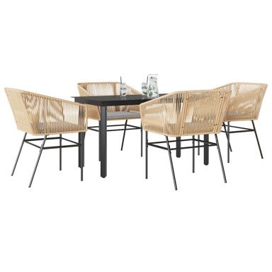 Vrtna garnitura, 5-dijelni set s jastucima poliratan i staklo, 140 x 70 x 74 cm, smeđa