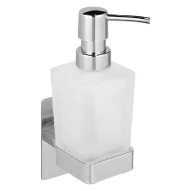 WENKO Stakleni samoljepljiv dozator sapuna u sjajno srebrnoj boji 200 ml Genova 