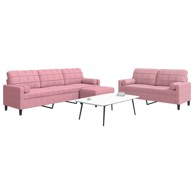 3-dijelni set sofa s jastucima i tabureom baršunasti, ružičasta