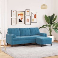 Trosjed s tabureom 80 cm baršunasti, plava