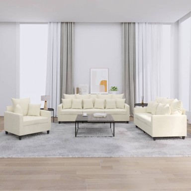 Set sofa, 3-dijelni, s jastucima, baršunasti, krem