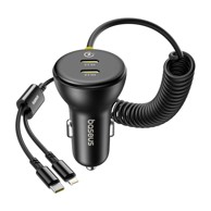 BASEUS Punjač za mobitel za auto, 60W, USB-C, Lightning kabel, crni
