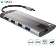 NATEC Docking stanica Fowler Plus, USB-C, 3x USB-A, 1x HDMI, 1x ethernet, 1x USB-C, 1x SD/microSD, sivi