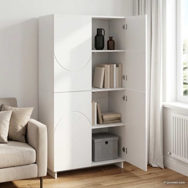 Visoka komoda 79 x 41 x 151 cm visokog sjaja, bijela