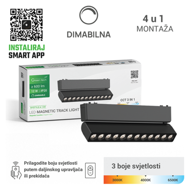 GREEN TECH LED magnetna svjetiljka MYSTYLE-6, 12 W, 3CCT