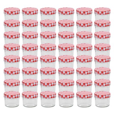 Staklenke za džem s bijelo-crvenim poklopcima 48 kom 110 ml