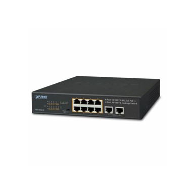 PLANET Switch 10-Port Unmanaged PoE 8x 100Mbps RJ45 30W port PoE 802.3at