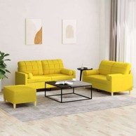 3-dijelni set sofa od tkanine, svjetložuta