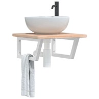 Zidna polica za umivaonik, 50 x 50 x 2,5 cm, čelik i masivna hrastovina, trapezna, smeđa i bijela