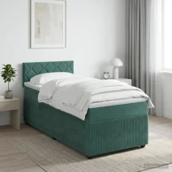 Boxspring krevet s madracem 100 x 200 cm od baršuna, dizajn s rombovima, tamnozeleni