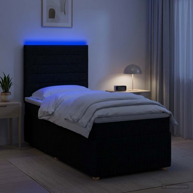 LED okvir za krevet s madracem 100 x 200 cm, tkanina, crni