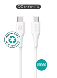 ESTUFF INFINITE USB-C na USB-C kabel, snaga 60 W, brzina 480 Mbps, duljina 1 m, reciklirana plastika, bijela