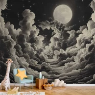 Foto tapeta Mjesec i zvijezde među velikim oblacima, samoljepljiva, 490x350 cm