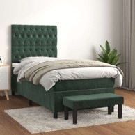 Box Spring krevet s madracem, tamnozeleni, 90x190 cm, baršun