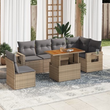 7-dijelni set vrtnih sofa od poliratana s jastucima bež