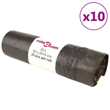 Vreće za smeće s vezicama 250 kom 35 L, crna