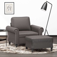 Fotelja s tabureom, 60 cm, od umjetne kože, siva 