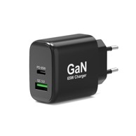 PORT Zidni punjač GaN 65 W USB-C/USB-A 902104EU, crni