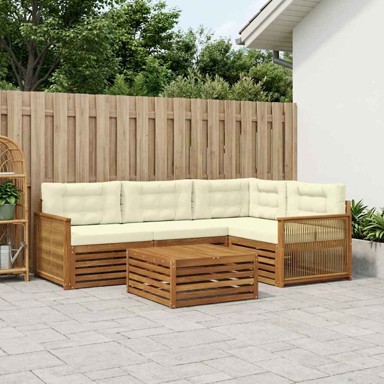 Set vanjskih sofa, 5-dijelni, s jastucima, prirodni i krem