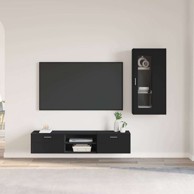 Set TV komoda s ladicama s policom zidna konstruirano drvo, crna
