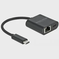 DELOCK USB-C adapter 66644, Gigabit LAN + Power Delivery 60 W, crni