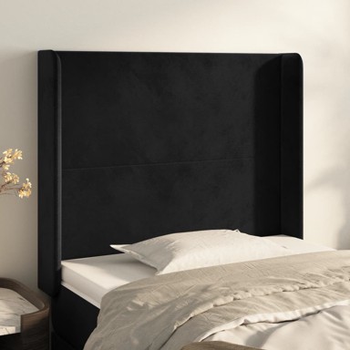 Uzglavlje s ušima crno 83x16x118/128 cm baršunasto