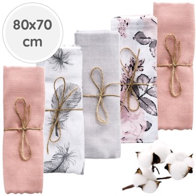 BABYU Pelene od muslina, hipoalergene, mekane, 80x70 cm, 5 kom