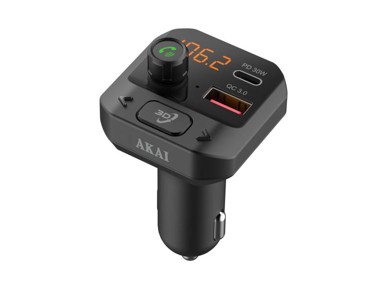 AKAI FM transmiter FMT-40BT, 2 x USB punjač, Bluetooth, handsfree, microSD, 12 - 24 V, crni