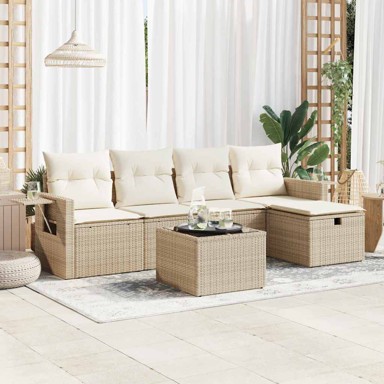 6-dijelni set vrtnih sofa s jastucima bež od poliratana