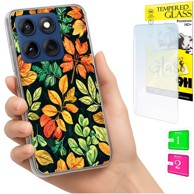 Maskica za Motorola Edge 60 Fusion / Edge 60, s foto tiskom, s lišćem, sa zaštitnim staklom