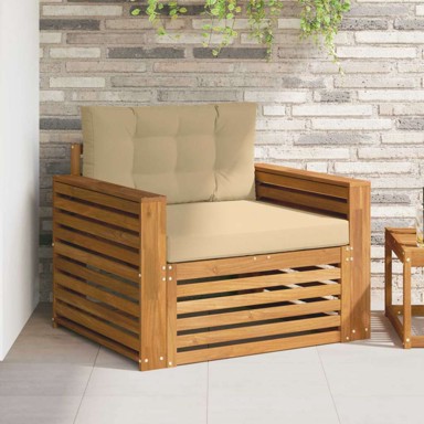 Set vanjskih sofa, čvrsto drvo akacije i poliester, prirodna, bež jastuci, široka ravnina