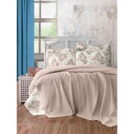 MILA HOME Svjetlo smeđi pamučan prekrivač 220x240 cm Waffle 