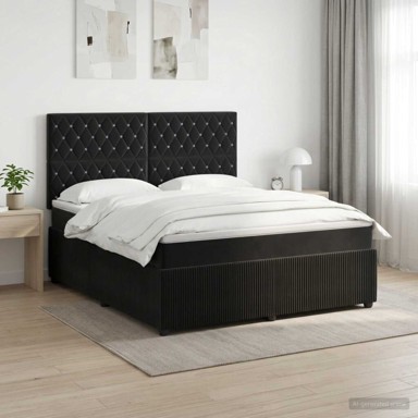 Boxspring krevet s madracem 140 x 200 cm baršun kristal s dugmadima, crni