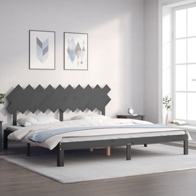 Okvir za krevet s uzglavljem sivi 200 x 200 cm od masivnog drva