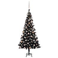 Božićno drvce umjetno osvijetljeno s kuglicama 180 cm - crno PVC, crno/ružičasto, 180 x 93 cm