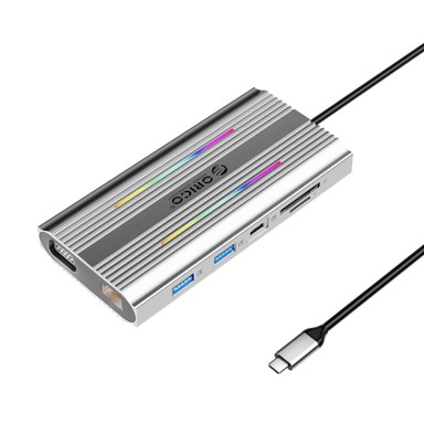 ORICO Docking stanica XDR, 12 u 1, RGB, USB-C, 2x HDMI 4K, VGA, RJ45, siva