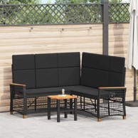 Vrtni set sofe za opuštanje, poliratan, crna, 164 x 164 x 112 cm