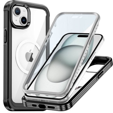 OVERBOARD Futrola za Apple iPhone 15, oklopna, potpuna zaštita 360° za MagSafe, zaštitno staklo za ekran, crna
