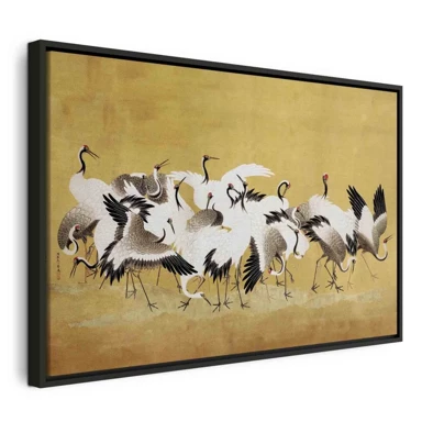 Slika Japanski ždralovi, jato ptica na zlatnoj pozadini prema slici Ishide Yūteija, 90x60 cm