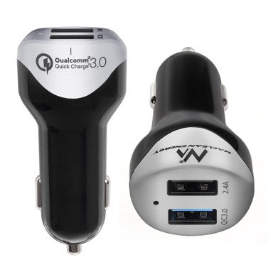 MACLEAN Automobilski USB punjač s kabelom MCE157, 2× USB, Quick Charge 3.0, srebrni, 1,5 m