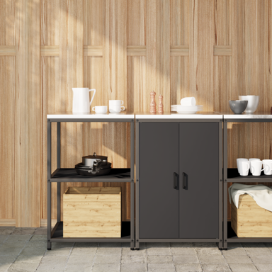 Kuhinjski set za pohranu s policom, podesiva, 2 pcs, 120x50x92 cm, crna