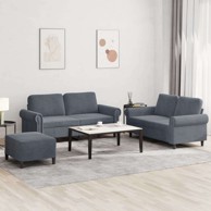 3-dijelni set sofa s jastucima s osloncem za noge baršunasti, tamno siva