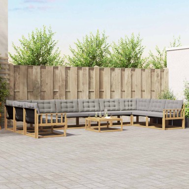 Set vanjskih sofa s jastukom, 11 pcs, bijela i svjetlosiva