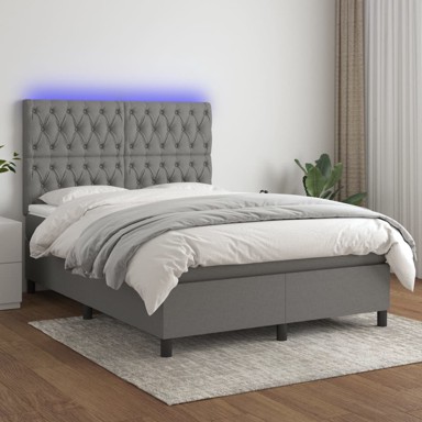 Krevet box spring s madracem LED tamnosivi 140x190 cm tkanina