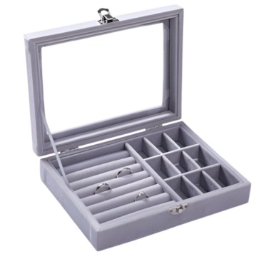 LIVEFY Kutija za nakit Charm, siva, baršun, 20 x 15 x 5 cm