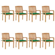 Složive stolice, vrtne, s jastucima, 8 kom, od masivne tikovine